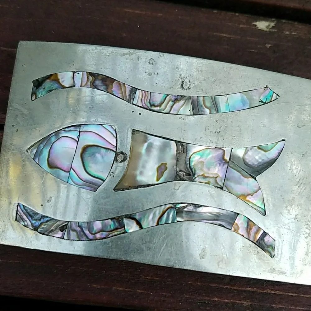 Vintage Silver Belt Buckle W/ Fish & Design
